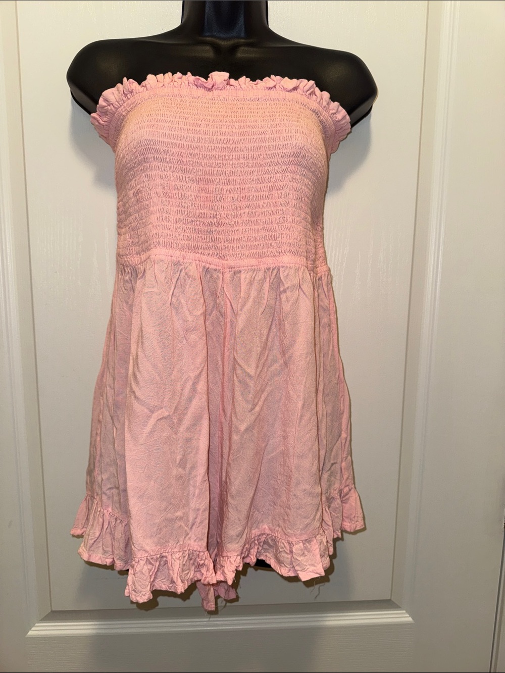 Rue21 Pink Strapless Smocked Romper with Ruffle Trim - Women’s Size L